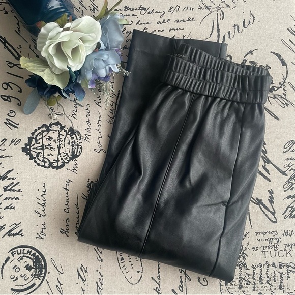 Ann Taylor Faux Leather Pull On Cinch Waist High Rise Ankle Pant - Picture 4 of 9